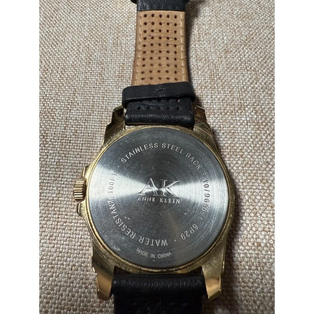 Anne Klein Watch Womens‎ 10/9656 Black Gold Multi-function Leather Strap